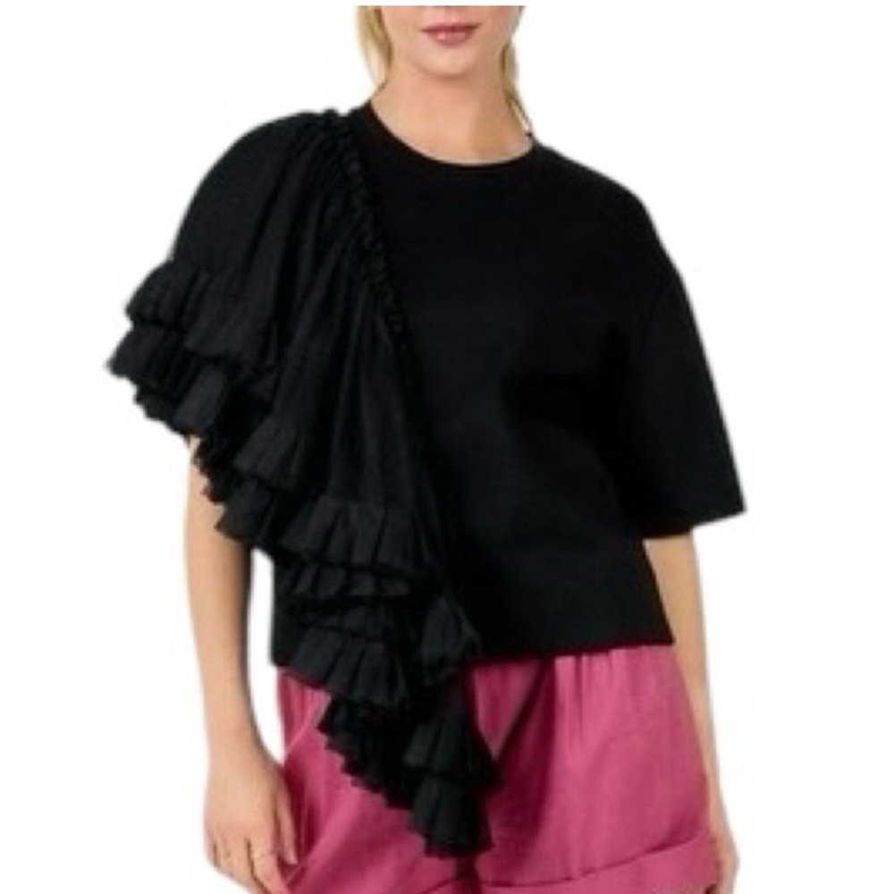 Black Ruffled Sleeve Top Boutique boho
